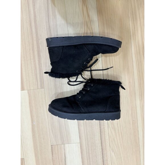 Womens Black Faux Fur Lined Lace-Up Ankle Boots With Chunky Sole Size 9 - Picture 4 of 4